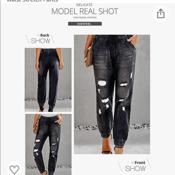 Women Pull-on Distressed Denim Jogger Elastic
Waist Stretch Pant - Picture 4 of 5